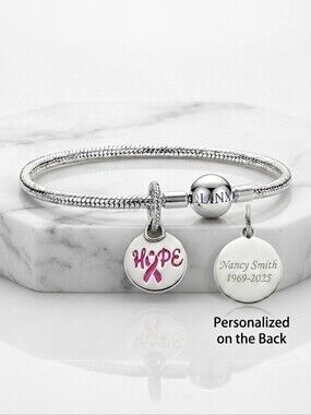 Personalized Breast Cancer Memorial Dangle Bracelet Charm
